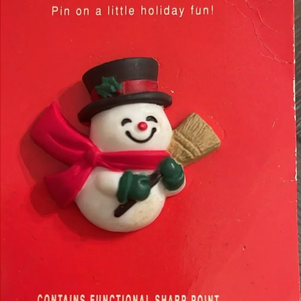 Vintage Whimsical Hallmark Holiday Snowman Lapel Pin Christmas Brooch